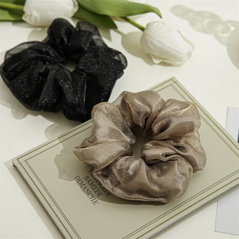 

2022 New Summer Organza Scrunchies Women Elastic Hair Band Korean Elegant Ponytail Holder Rubber Tie Band Hair Accessories