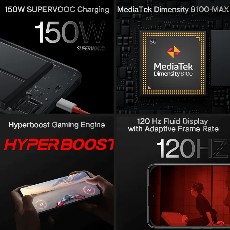 OnePlus Ace 5G MTK Dimensity 8100 MAX Global Rom 8GB 128GB Смартфон 150 Вт Быстрая зарядка Мобильные