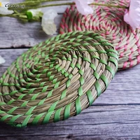 gerring handmade woven round recycle thatch placemat with colored ribbon bundling straw cup heat proof pot mat natural table mat
