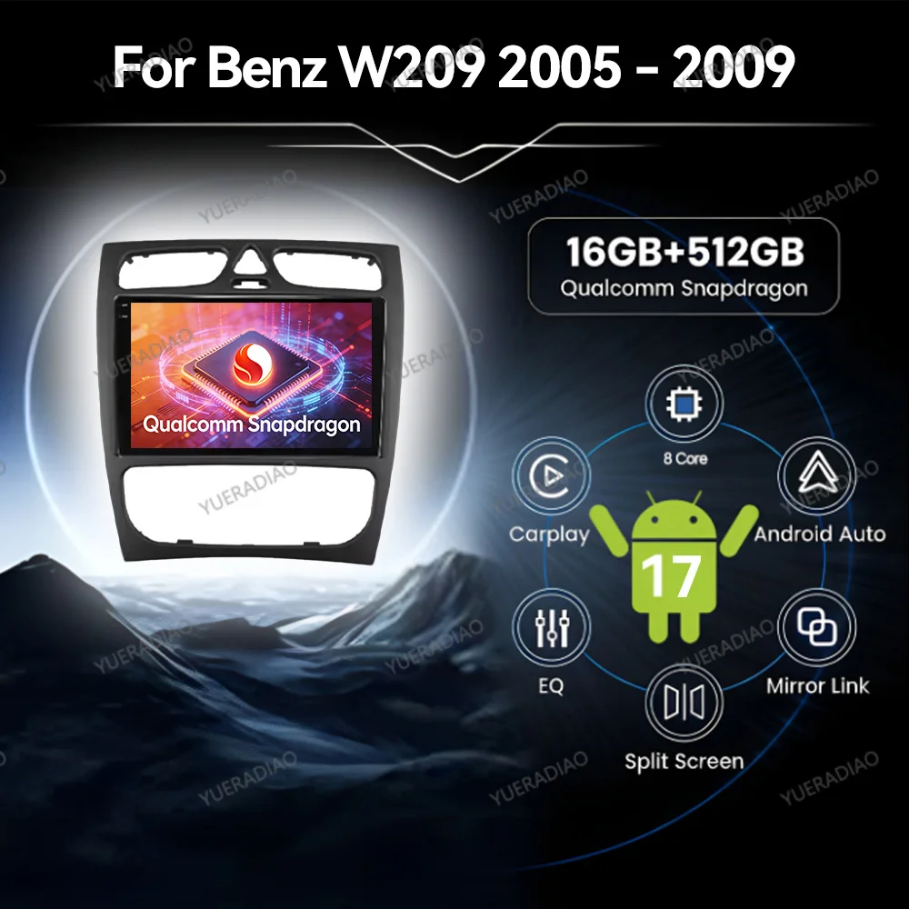 Фото Автомагнитола Android 17 для Mercedes Benz C-Class W209 C200 C320 C350 CLK W203 2002-2005, мультимедийный видеоплеер с 4G, Wi-Fi и GPS-навигацией №1