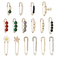 16pcs safety pins with rhinestone resin pearl beads brooches for scarf coat bag garment decor diy jewelry making accessories