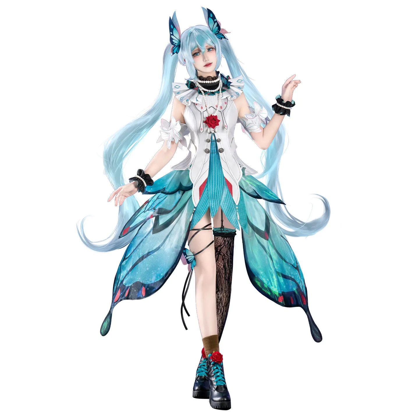 Фото Костюм для косплея Miku Cyan Butterfly Future Dress, полный комплект для женщин, на Хэллоуин, Комик-Кон, для ролевых игр, аниме-вечеринок №1