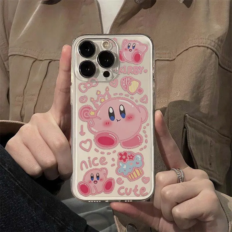 Мультяшный милый розовый чехол для телефона Kirbies iPhone 16 15 14 13 12 11 Mini Pro Max X XR XSMax 7 8 Plus