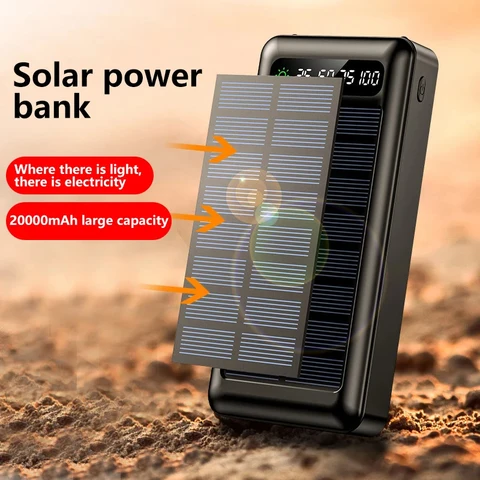 50000 мАч Solar Power Bank Ultra Capacity USB 4 в 1 Сверхбыстрая зарядка USB TypeC Светодиодный светильник Открытый Power Bank для iPhone Xiaomi