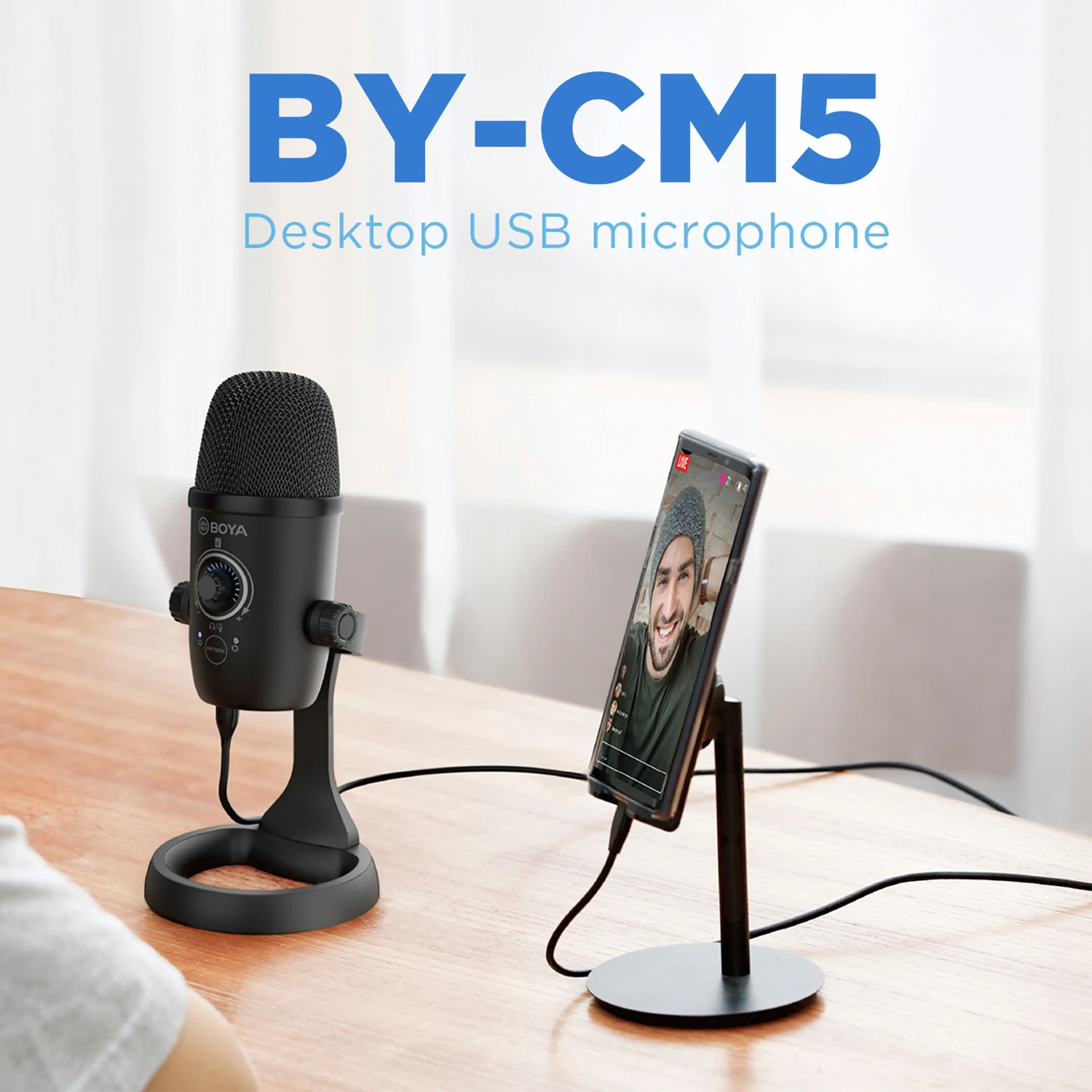 BOYA USB Condenser Recording Microphone BY-CM5 Tabletop Real-Time Studio Video Mic for PC iPhone Youtube Livestream Game Podcast enlarge
