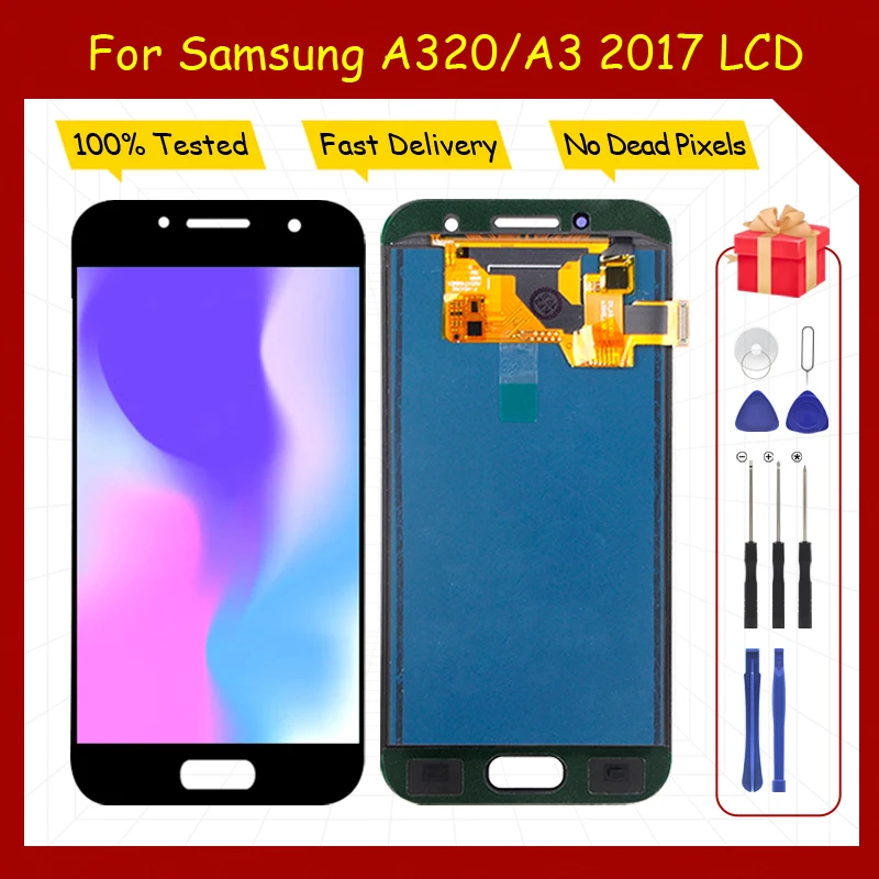 ЖК-дисплей 4,7 дюйма для Samsung Galaxy A320 A3 2017, сенсорная панель, дигитайзер в сборе, экран A320F, бесплатная доставка с инструментами, 1 шт.