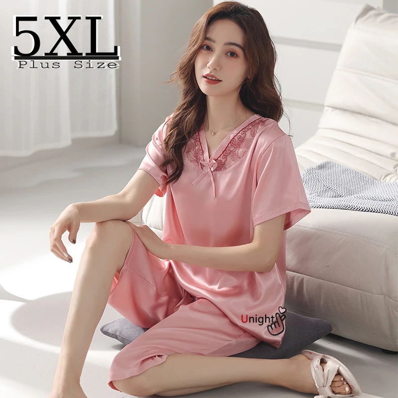 

5XL Summer Women Pajama Plus Two Piece Sets Shorts Pajamas Sleepwear Oversized Cotton Home Clothes Home Suit Pijama Pyjama Pj