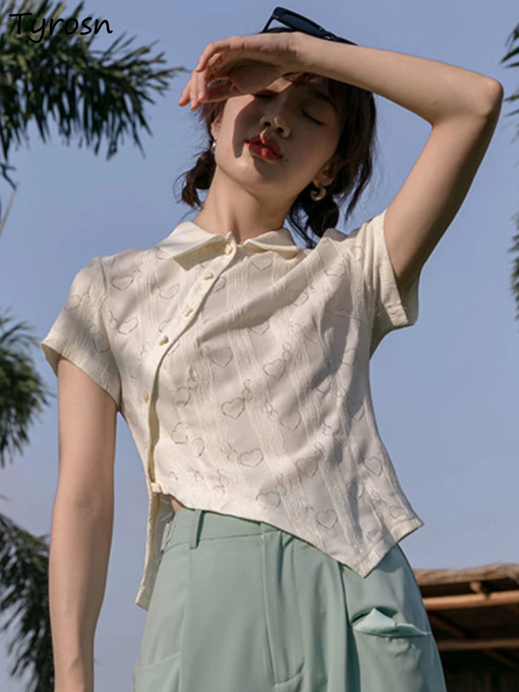 

T-shirt Women Asymmetrical Sexy Slim Temperament Design Retro Simple Summer Ladies Personality Chinese Style Trendy All-match