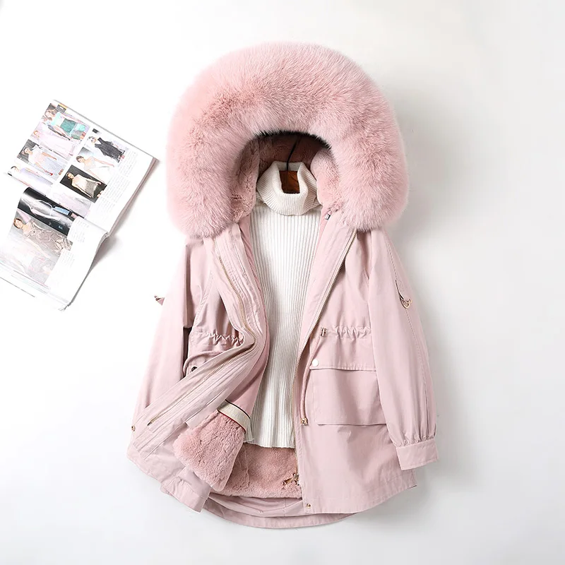 Parka Winter New Removable Rex Rabbit Fur Liner Fox Fur Collar Short Small Fur