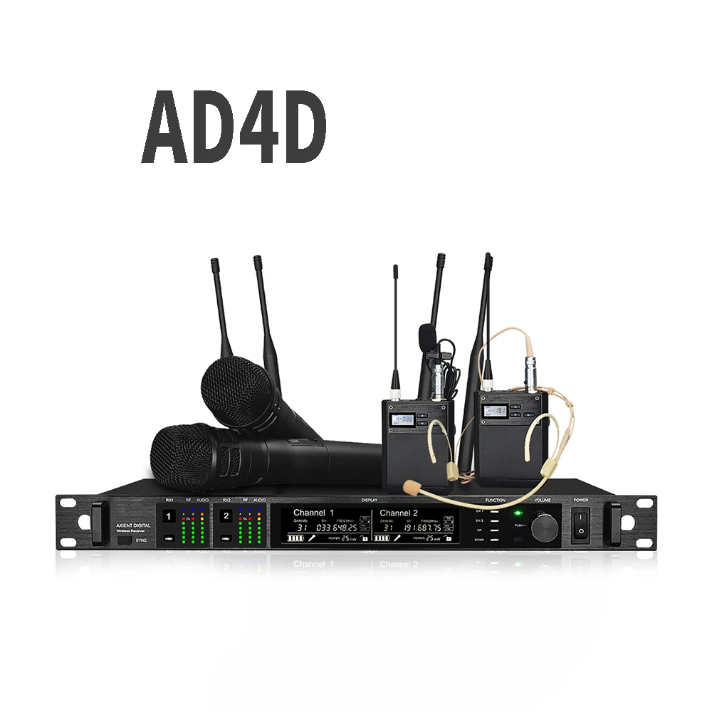 

AD4D Professional Stage Performance UHF True Diversity Wireless Microphone System With Handheld KSM8 AXT10 Lavalier Headset