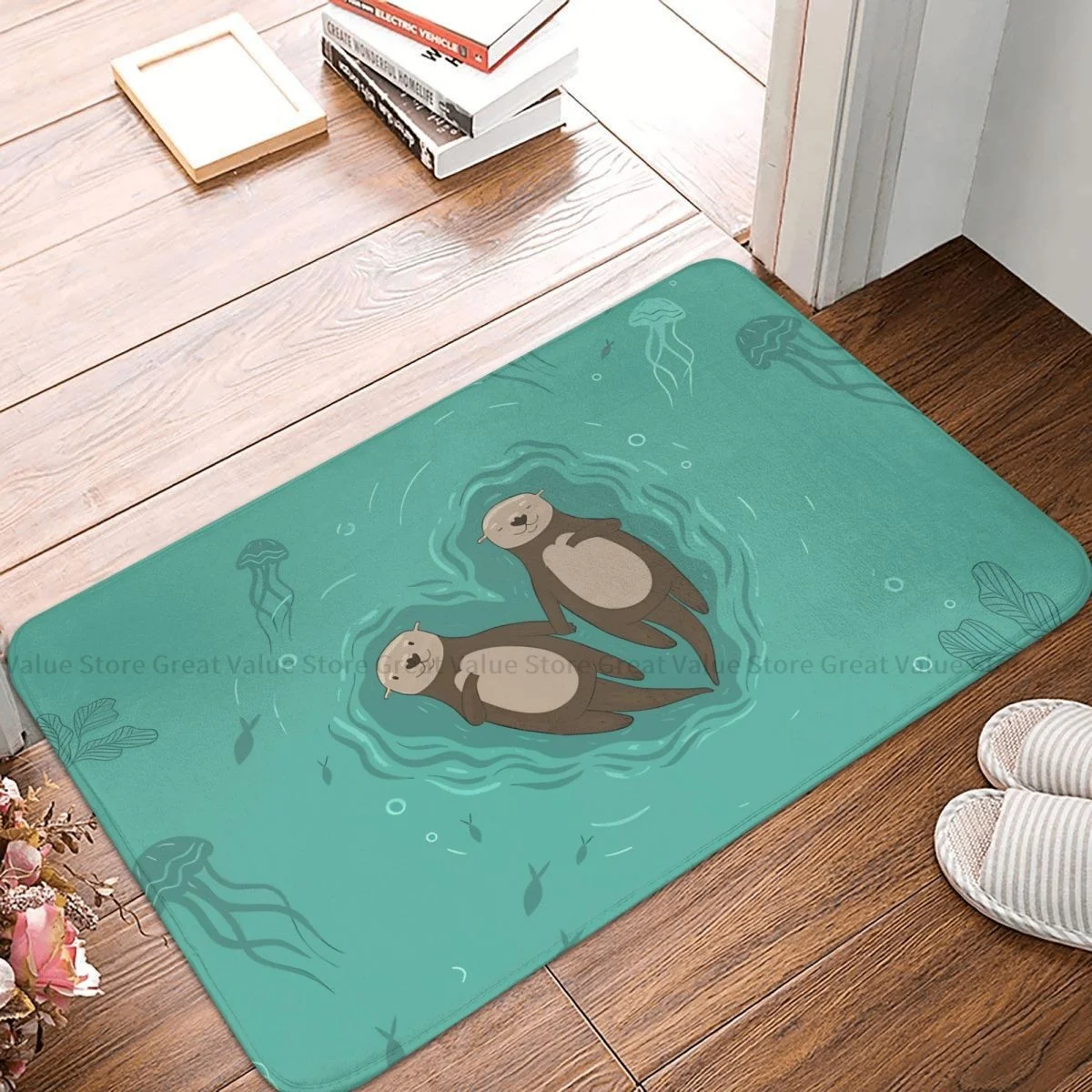 

Otters Animal Non-slip Doormat Holding Hands Living Room Bedroom Mat Welcome Carpet Home Pattern Decor