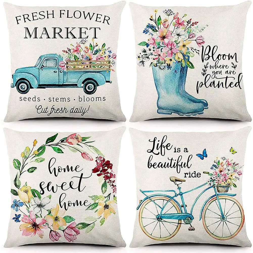 

Spring Pillow Covers 18X18Inch Throw Pillow Case Set of 4 Farmhouse Cushion Case Home Decor