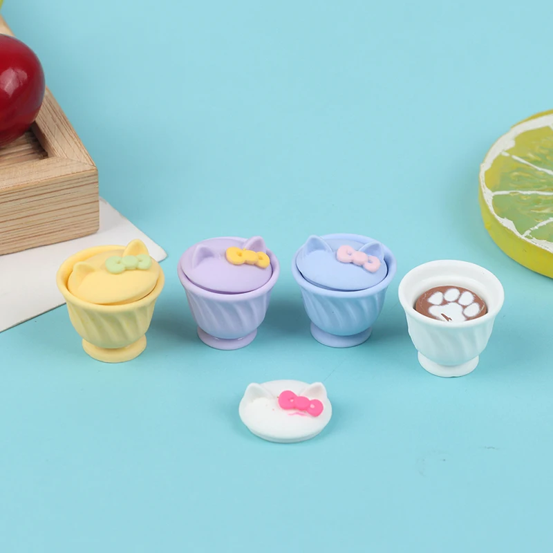 

4Pcs 1:12 Dolls House Miniature Cat coffee Cups Furniture Toys Coffee Tea Cups