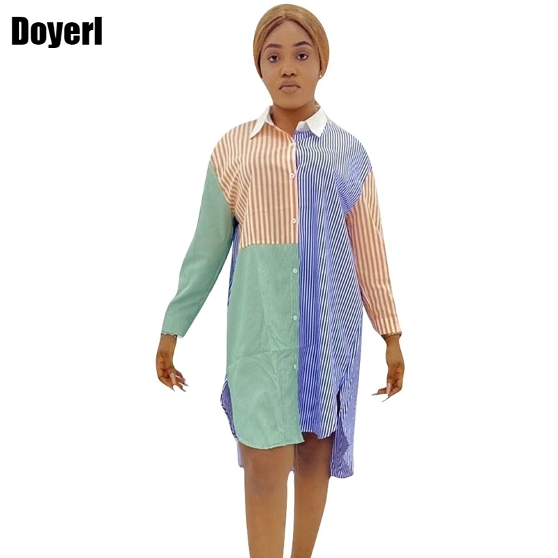 

Long Sleeve Shirt Dress Women Fashion Split Asymmetrical Striped Casual Loose Shirt Dress Autumn Oversized Button Up Shirt Dress