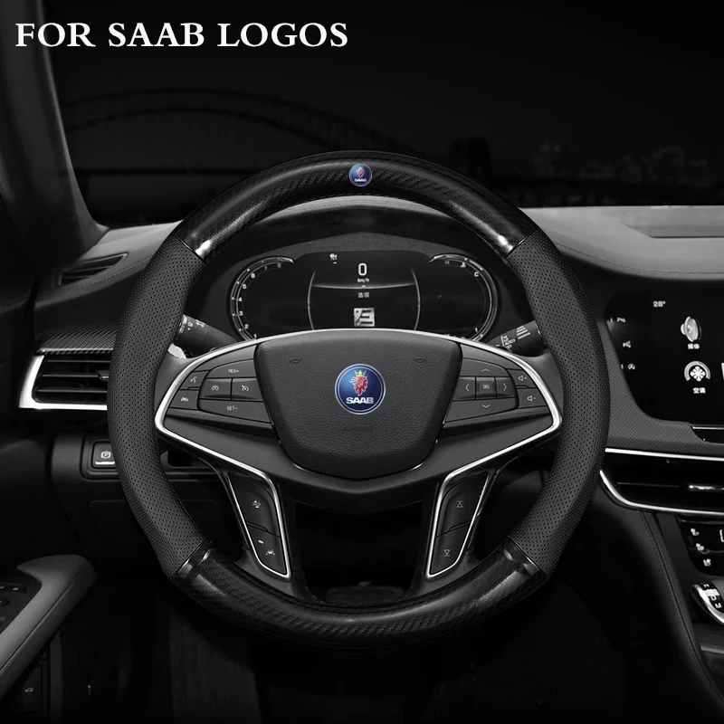 

Carbon Fiber Leather Breathable Non-Slip Teering Wheel Covers With Logo For SAAB 9-3 9-5 93 95 900 9000 Auto Accessories