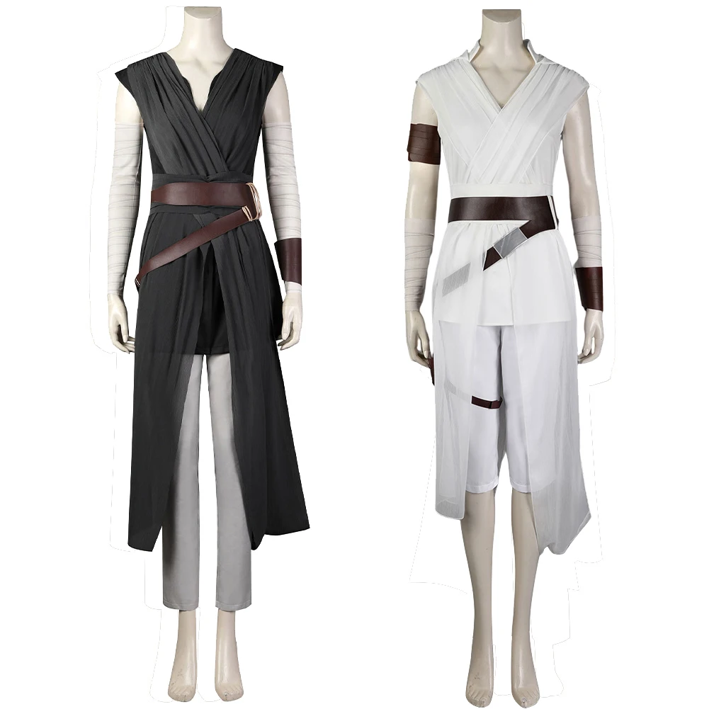 

Women Rey Cosplay Fantasy White Gray Battle Suit Movie Space Battle Female Jedi Costume Disguise Halloween Party Roleplay Outfit