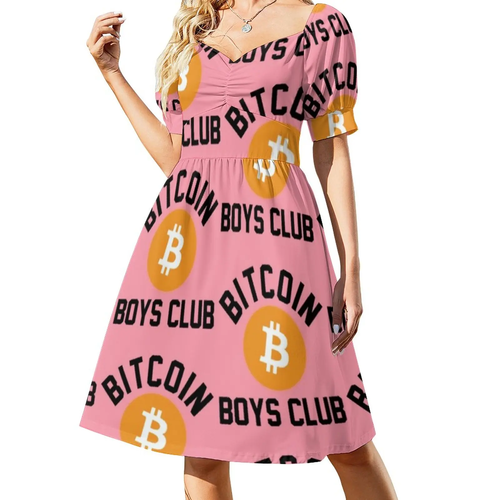 

Bitcoin Logo Casual Dress Crypto Currency Print Stylish Dresses Kawaii Dress Female V Neck Oversized Vestidos