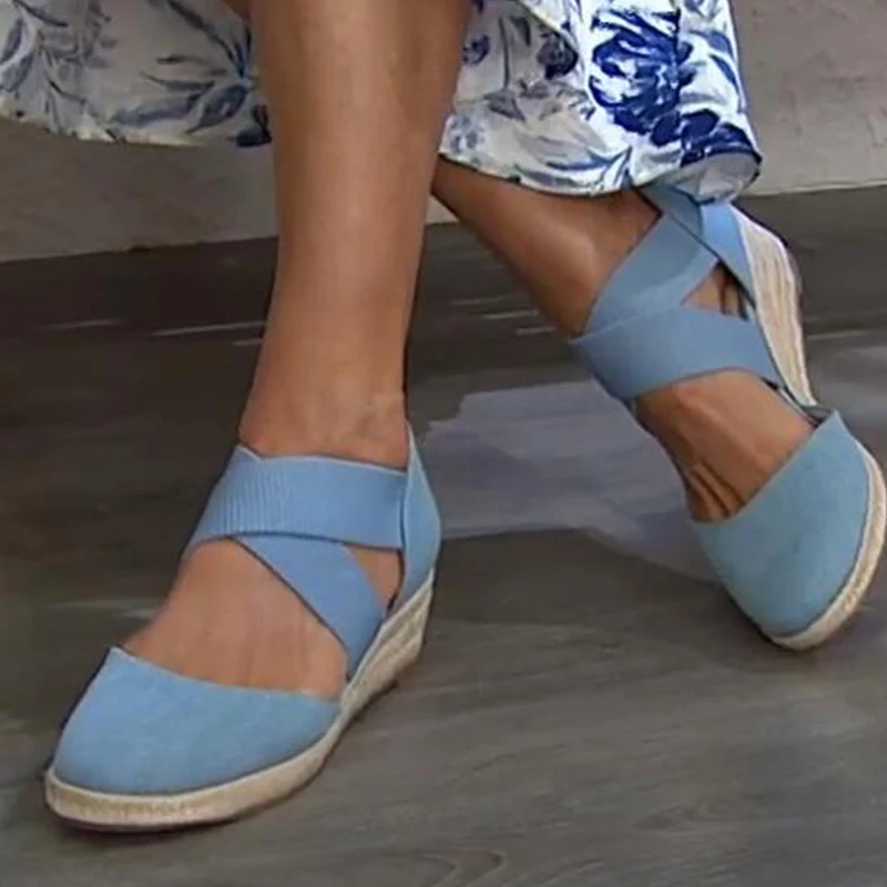 

Сандалии женские с закрытым носком, босоножки на танкетке на среднем каблуке, с острым носком, без застежки, пляжная обувь из пеньки, лето 2022