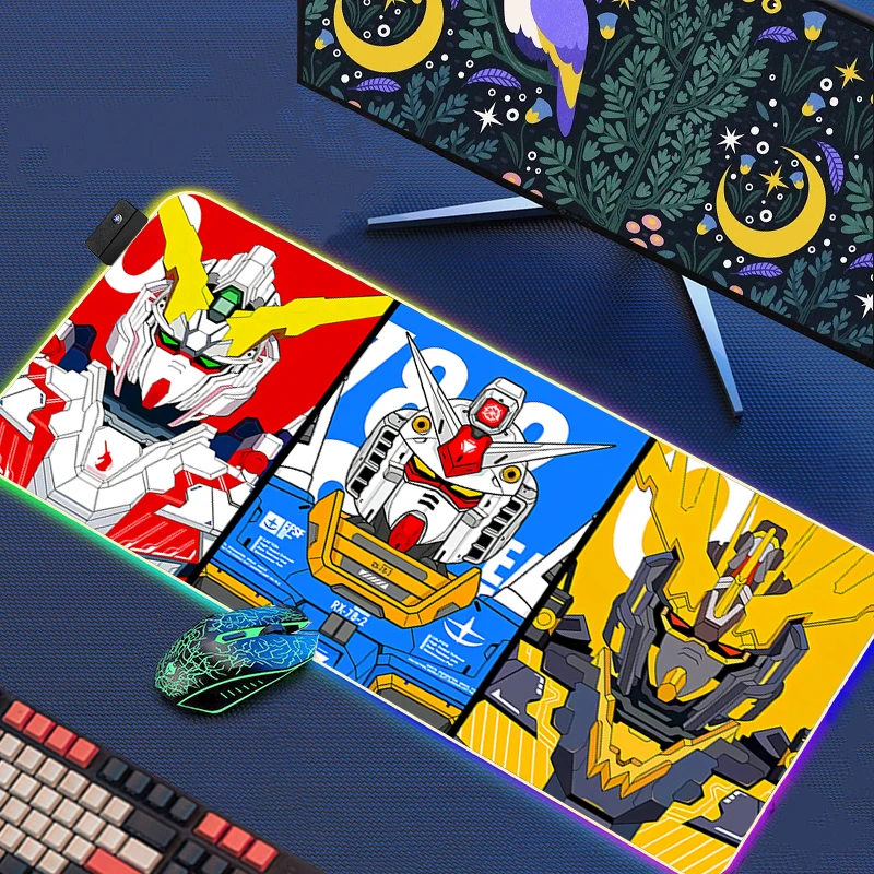 

Mouse Mats RGB Gundam Extended Mause Pad Office Accessories LED Mousepad Gamer Deskmat Desk Mat Gaming Anime Pads Pc Xxl Desktop