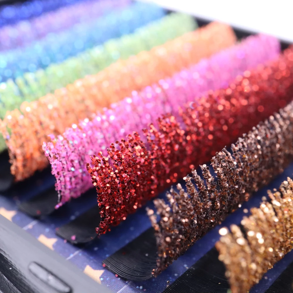Mix Colors Glitter Eyelash Extensions Shiny Colorful False Lashes Faux Russian Volume Individual Lashes For Makeup Supplies