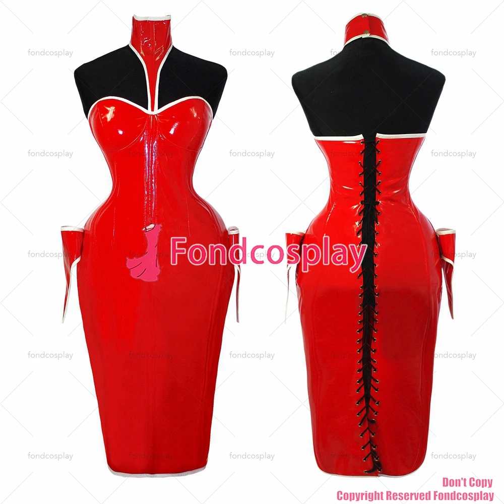 

tailor-made sexy adult dressing cross maid sissy red heavy pvc corset dress gothic silk uniform custom-made tv/cd[g1067]