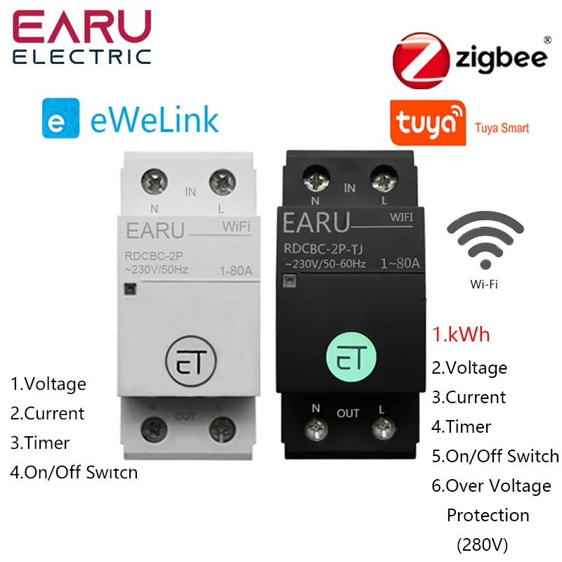 

Релейный переключатель 1P + N WiFi/Zigbee, дистанционное управление голосом через приложение Tuya eWeLink, умный дом Alexa Google Home