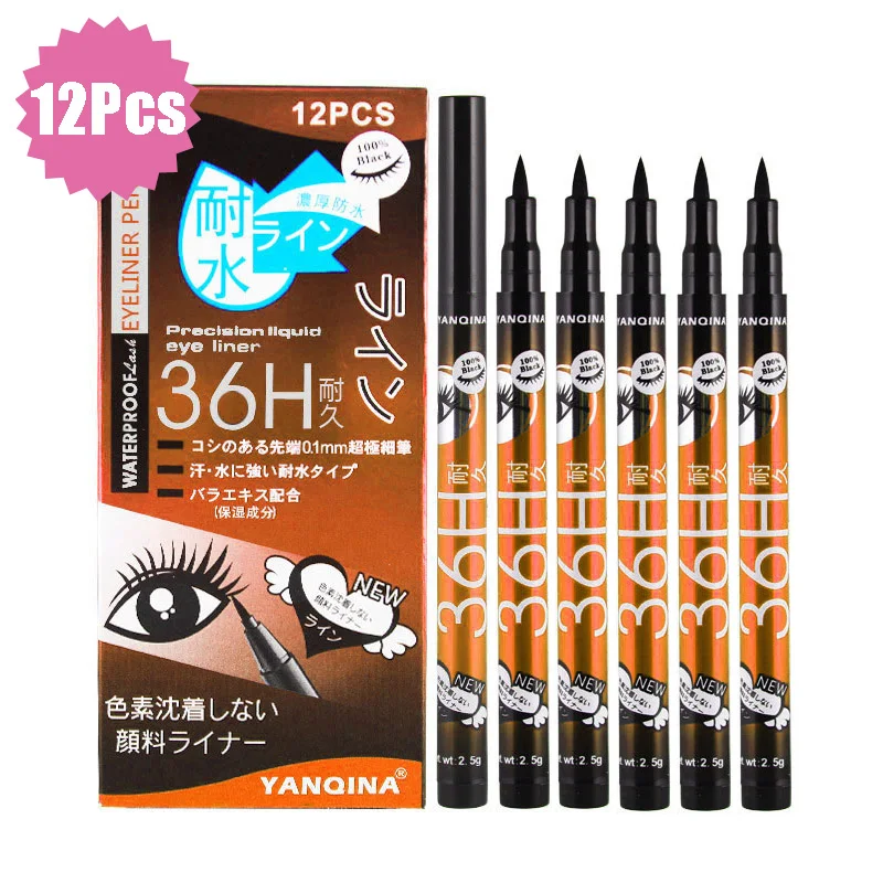 

12 Pcs/Box Brown Waterproof Liquid Eyeliner Pencil Eye Liner Pen Make Up Eye Marker Beauty Essential Eyeliner Contour Cosmetics