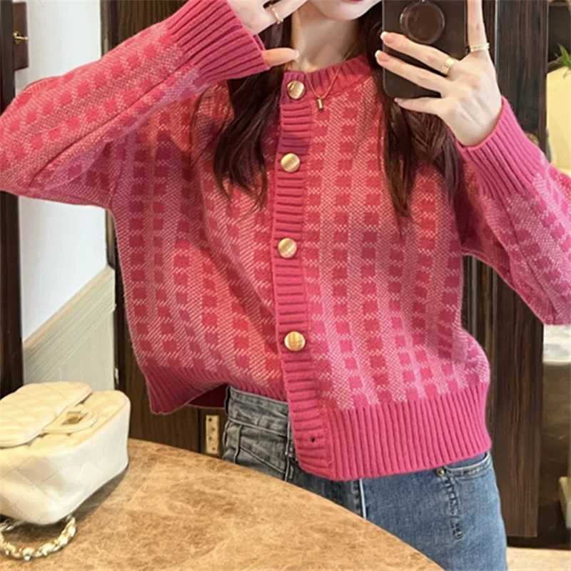 Корейская одежда Dongmen модные женские свободные трикотажные свитера в клетку с