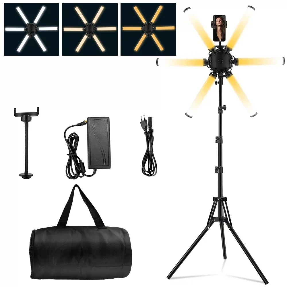 

26 Inch Led Star Ring Light Six Arms Fill Light Video Photography Lamp with Tripod 3200K-5600K Live Broadcast Makeup Lighting