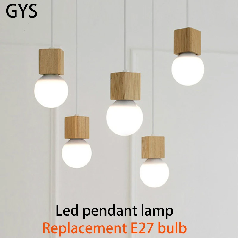 

Светодиодная Подвесная лампа GYS, современная деревянная лампа E27, подвесной светильник в скандинавском стиле, Круглый длинный шар, люстра, декоративное освещение, сменный светильник