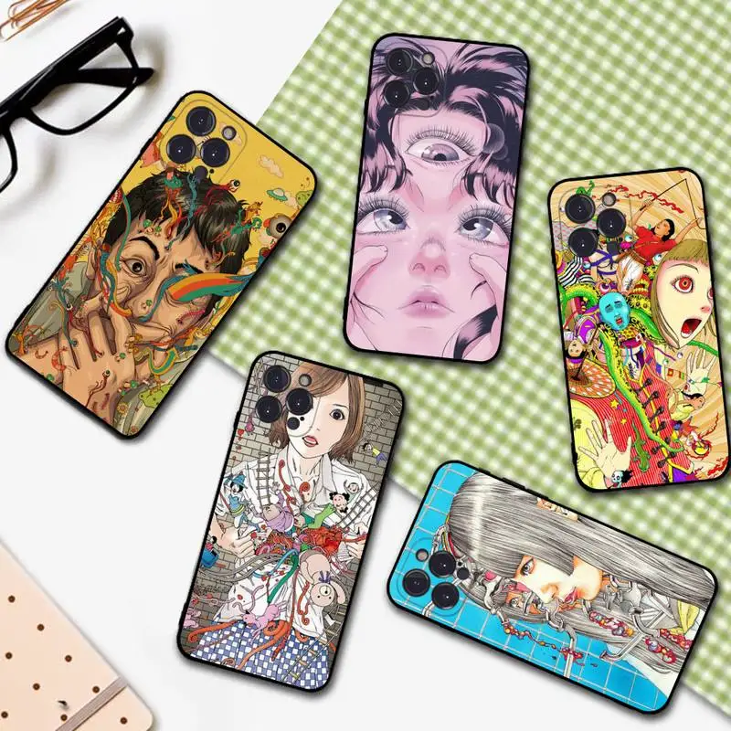 

shintaro kago Horror cartoons Phone Case For iPhone 14 13 12 Mini 11 Pro XS Max X XR SE 6 7 8 Plus Soft Silicone Cover