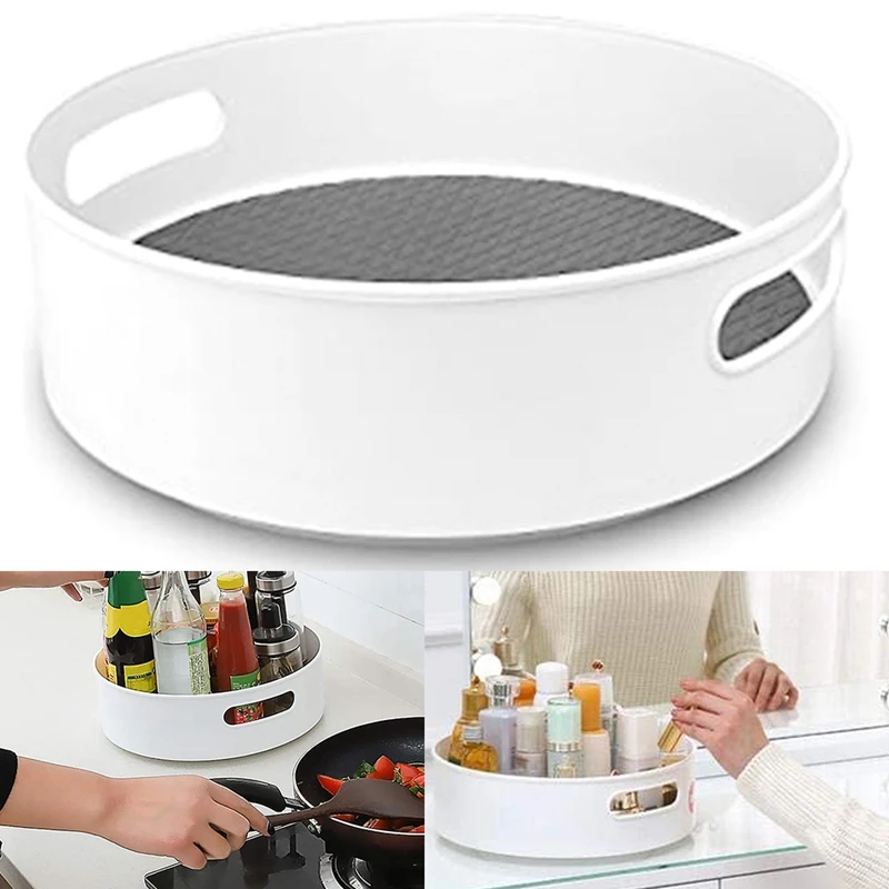 

Lazy Susan Turntable Non-Skid Under-Sink Pantry Cabinet Kitchen Organizer White+Gray