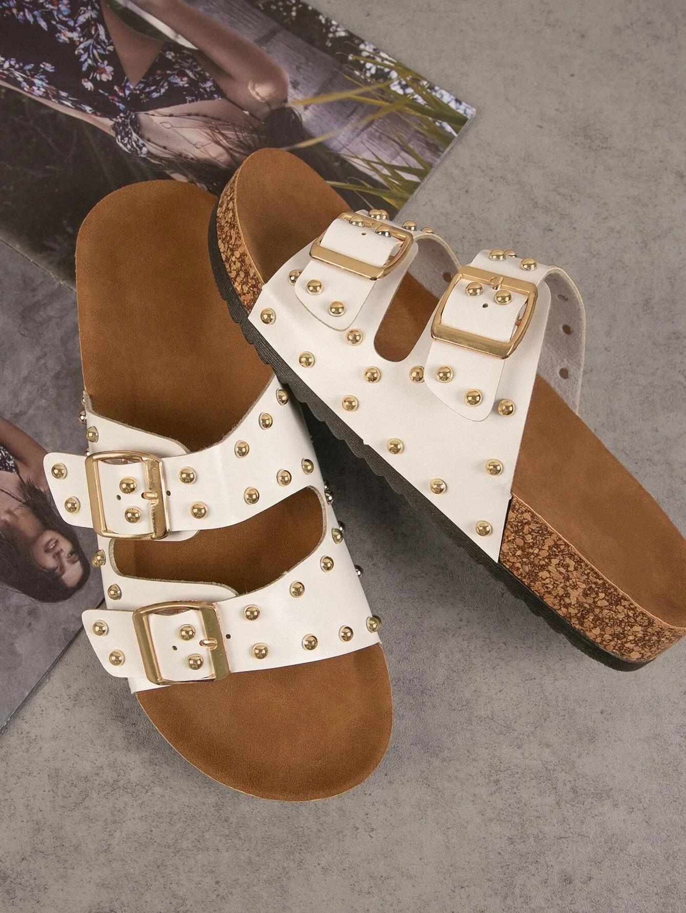 

Vegan Leather Round Toe Dual Buckled Slides