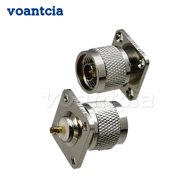 

10pcs N Male Plug 4 Holes Flange Connector Solder Panel Mount RF Coaxial Brass Straight New Wire Terminal