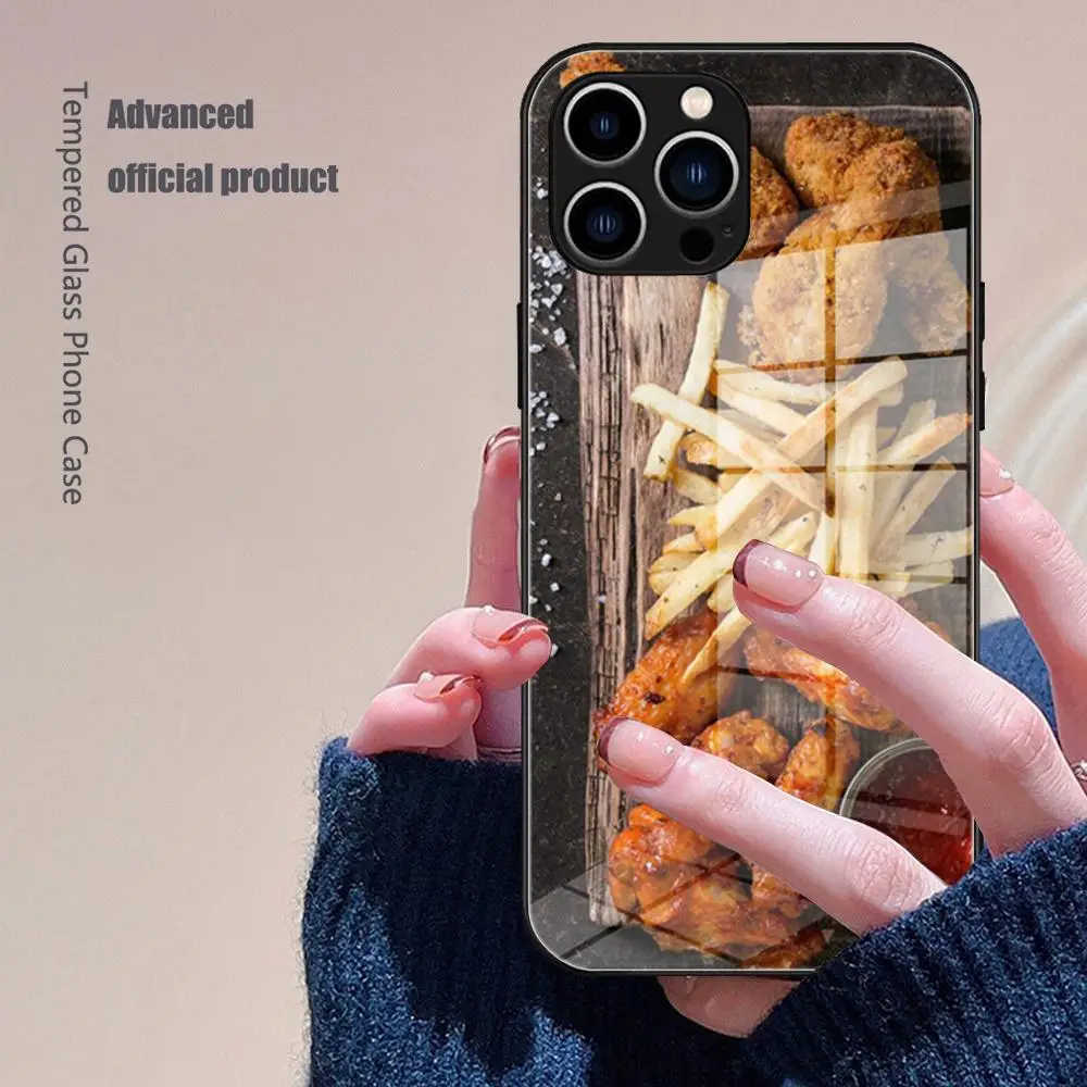 Чехол для телефона с изображением картофеля фри и бургеров закаленное стекло IPhone