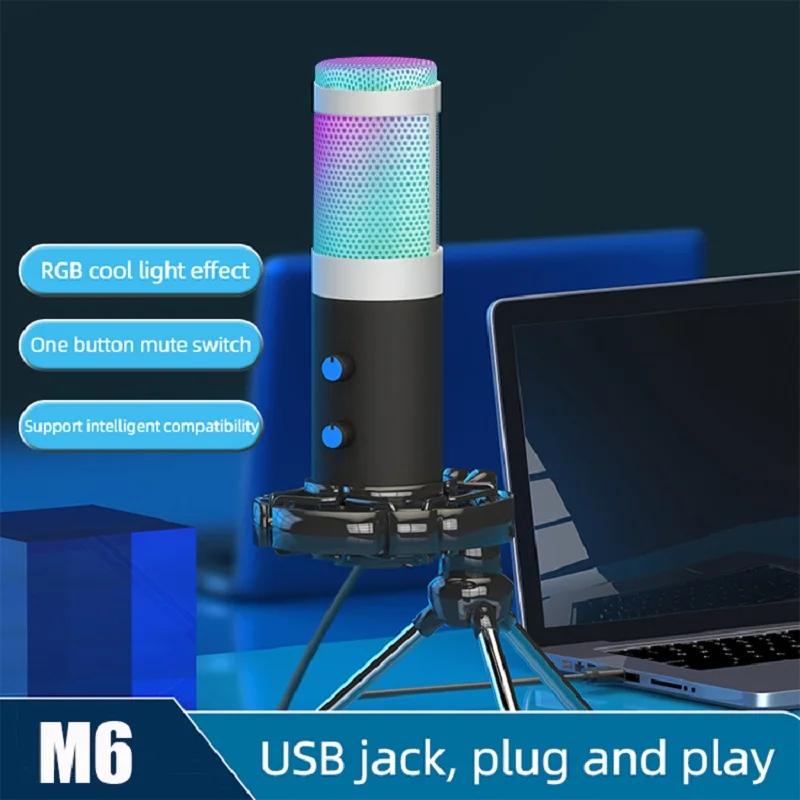 YTOM M6 RGB 192KHZ/16Bit USB Condenser Gaming Microphone,for PC PS4 PS5 MAC Recording Vocals Podcasting Streaming TIKTOK YouTube