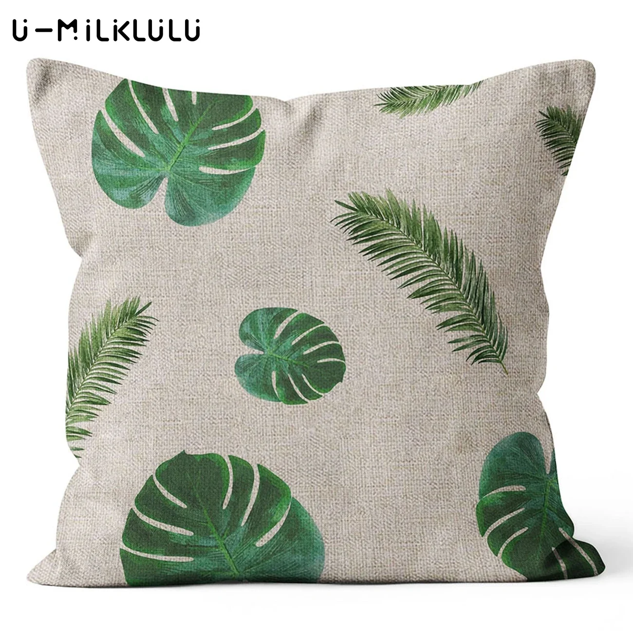 

Льняная наволочка с принтом листьев 45*45/40*40