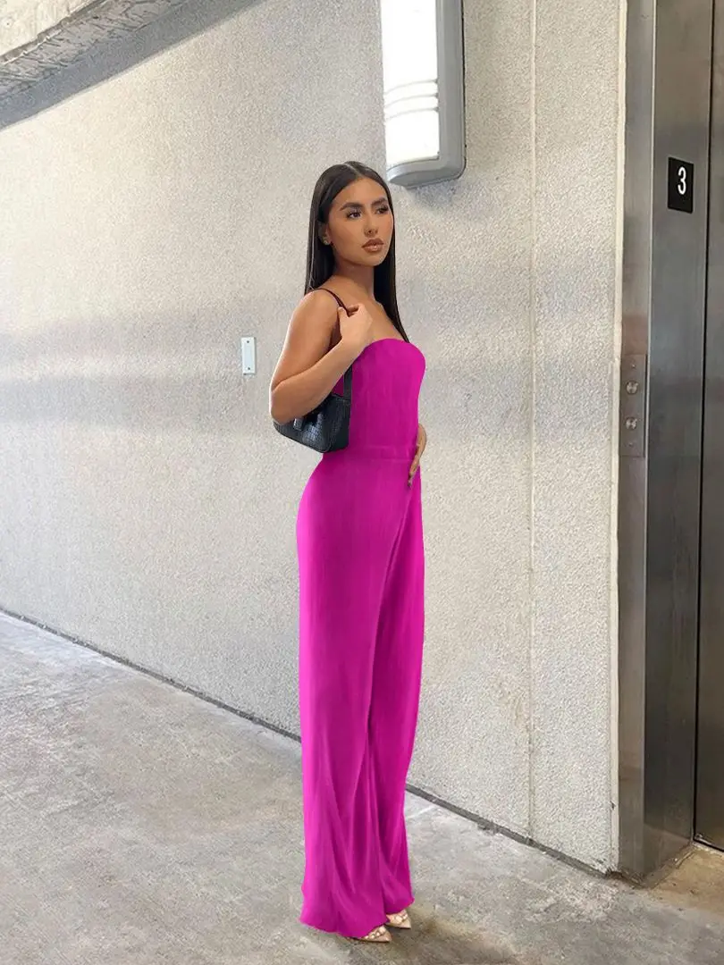 PYMQR Pleated Fabric Jumpsuit Woman Stretchy Sexy Slash Neck Bodycon Flare Romper 2023 Summer Y2K Elegant Party Club Female