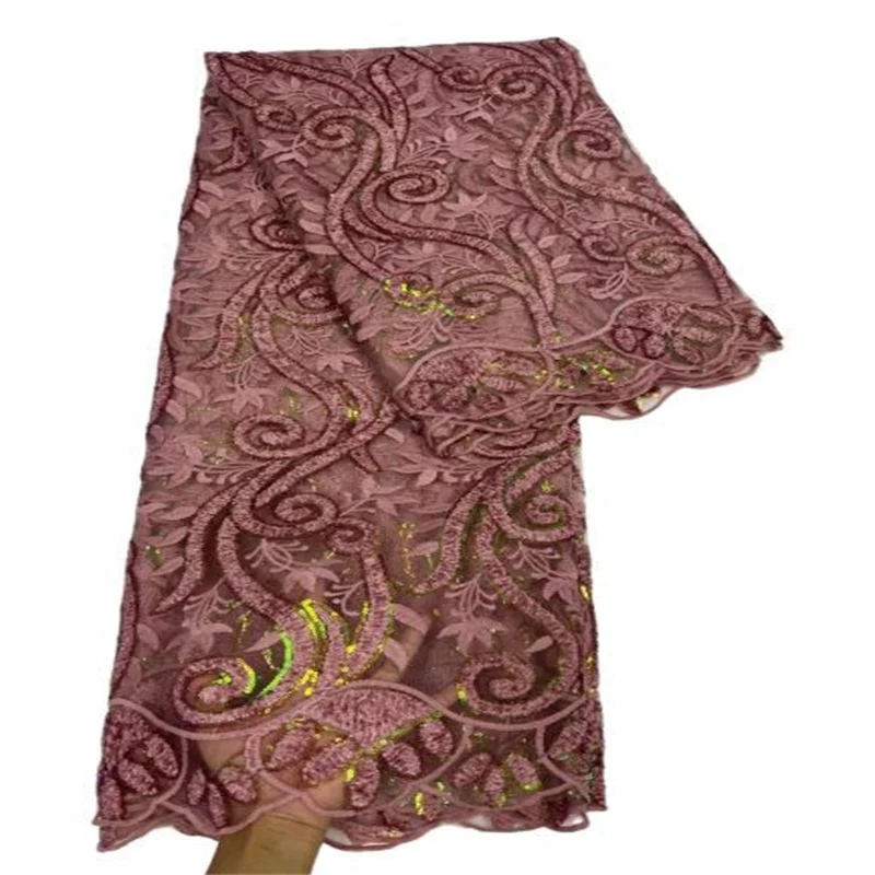 

Pink African Lace Fabric With Sequins French Lace Fabric 2023 Sky blue High Quality Milk Silk Laces For Wedding Party Dress