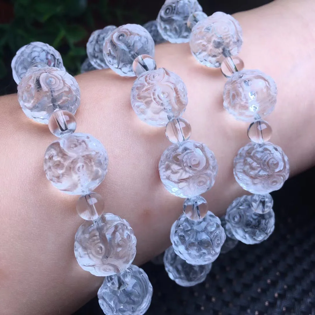 

1Pc Fengbaowu Natural Rock Quartz Owl Bracelet Crystal Carved Animal Bead Reiki Healing Stone Fashion Jewelry Gift For Women Men