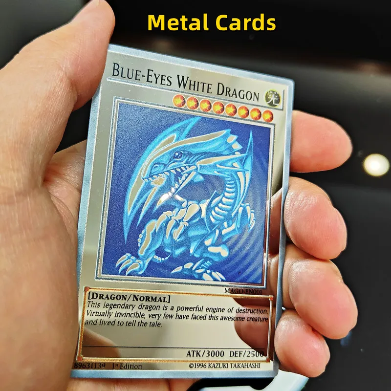 

Yugioh Cards with Sleeves Golden Metal Yu Gi Oh Cards Playing Game Trading Battle Card Blue Eyes Dark Magicial Obelisk Slifer Ra