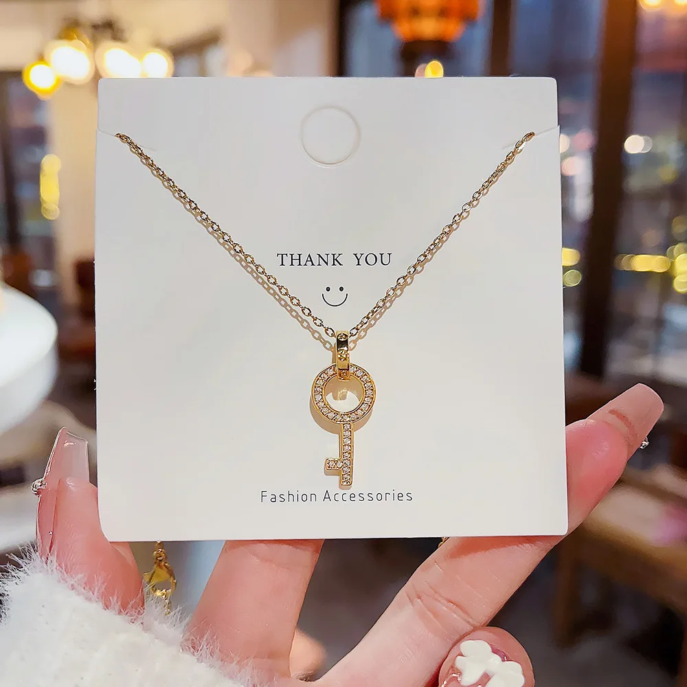 

2023 New Trending Key Titanium Steel Necklace for Women Fashion Pendant Temperament Collar Chain Colorless Jewelry