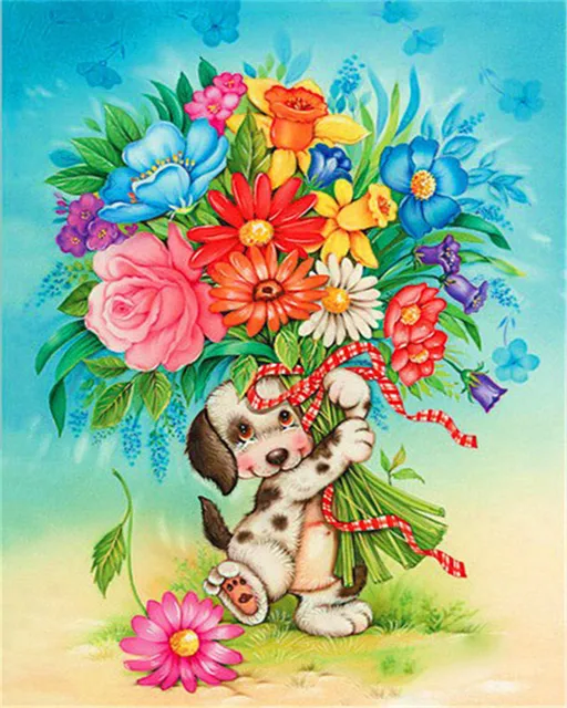 Собака с цветами рисунок