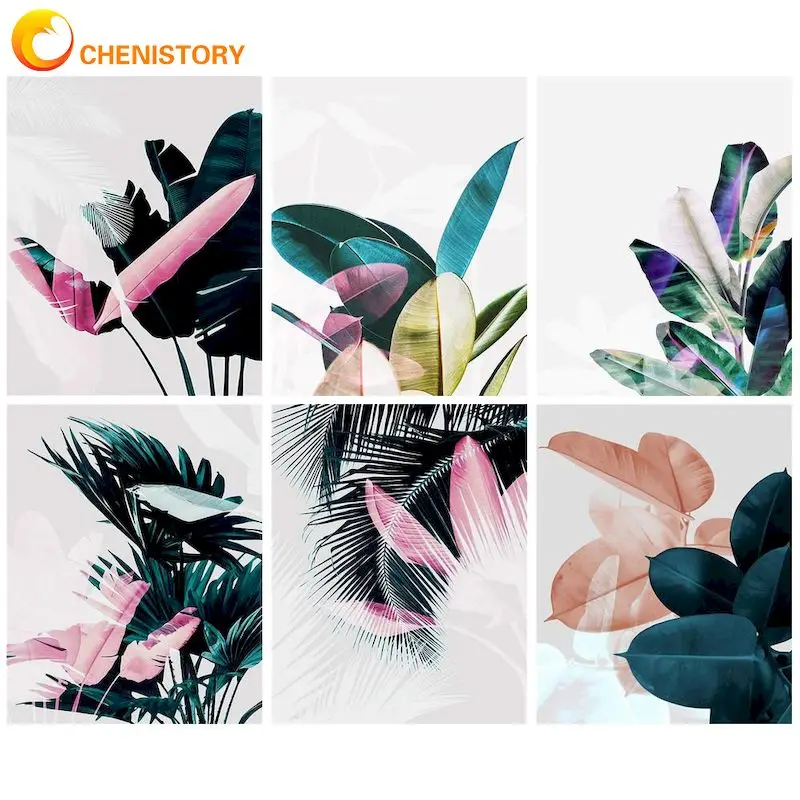 

CHENISTORY Acrylic Painting By Numbers Original Gifts Canvas Painting Ink Leaves Picture Paint Art Supplies Home Decoration