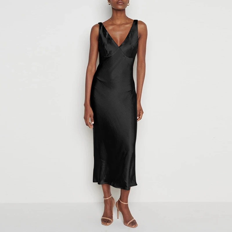 

Vintage Women Dress Satin Long Luxury Evening Dresses Sexy V-Neck Backless Elegant Party Black Streetwear Vestidos De Fiesta