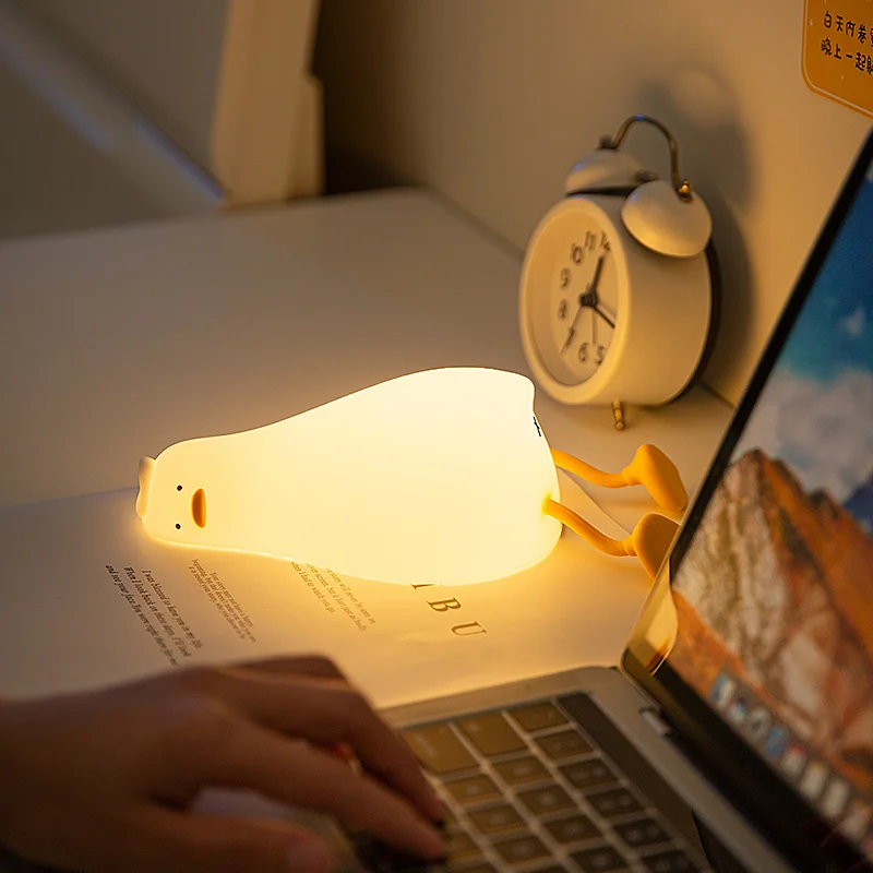 LED Silicone Duck Night Light USB Charging Cartoon Three-level Touch Sensing Dimming Bedroom Home Children's Decoration Gift