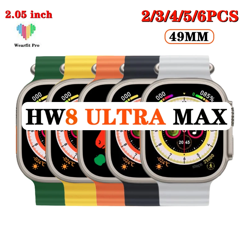 

HW8 Ultra Max Smart Watch 2/3/4/5/6PCS VIP Wholesale Women Men Series 8 NFC 2.05 inch Message Reminder Push Message Smart Watch