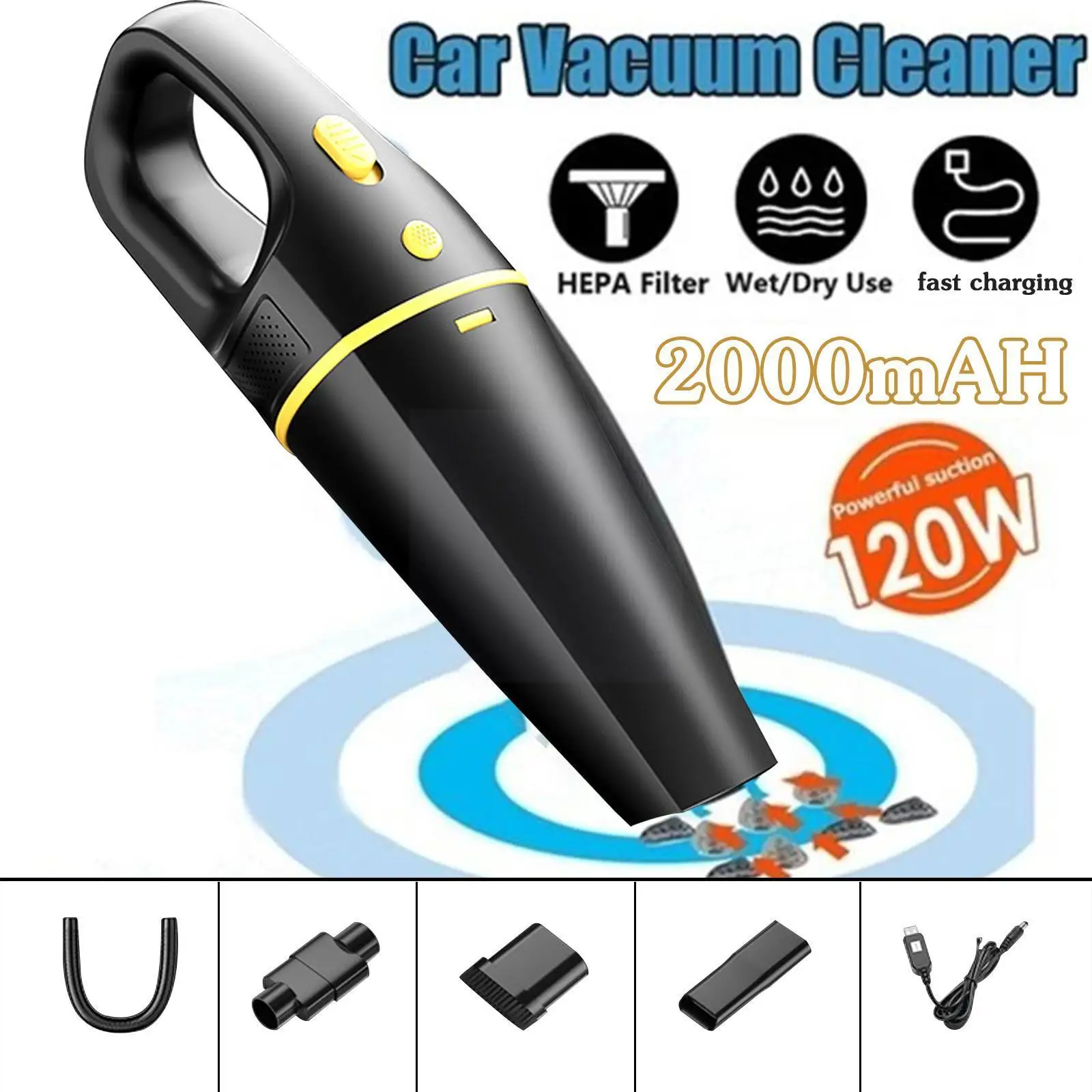 

Автомобильный Ручной пылесос, мощный портативный беспроводной пылесос 120 Па для автомобиля, дома, офиса, 20000 Вт, автомобильный пылесос L1S2