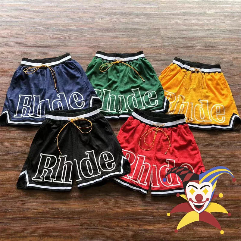 

Drawstring Yellow Blue Rhude Shorts Men Women Loose Breathable Mesh Breeches With Tags