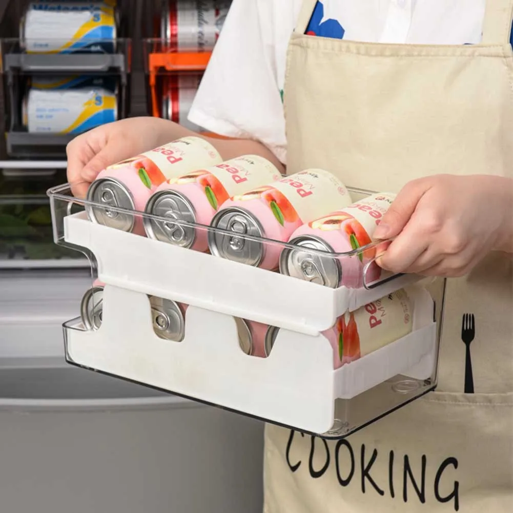 

Refrigerator Storage Box Double-layer Automatic Roll-off Rack Transparent Beverage Cola Beer Cans Finishing Storage Box